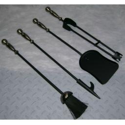 DeVille PEWTER Round Top Companion Coal Fuel Fire Set CHROME SILVER Tongs Poker