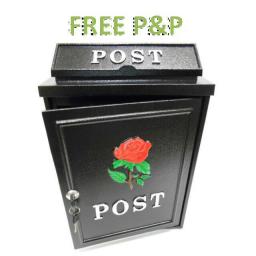 !NEW! RED ROSE Cast Aluminium Locking Metal Letter Post Box & Keys Hand Painted