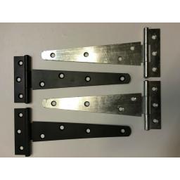 PAIR of 4" 6" 8" 10" 12" Black or Silver T Tee Hinges Door Gate Shed Light Hinge