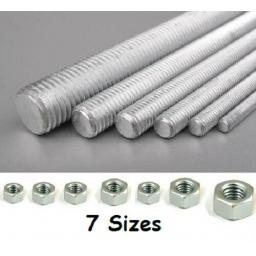 1m Threaded Bar METRIC Studding Rod ZINC PLATED Nuts M4 M6 M8 M10 M12 M16 M20