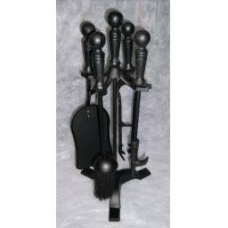 DeVille 18" BLACK Round Top Heavy Duty Companion Coal Fuel Fire Set Tongs Poker