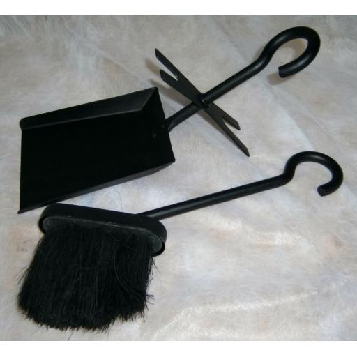 Hook Top Coal Log Fire Hearth Tidy Black Shovel & Sweeping Brush