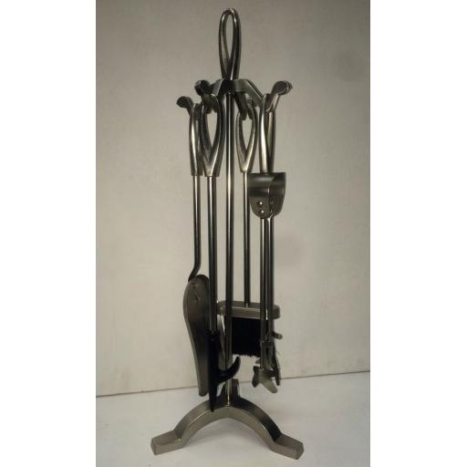 MANOR 2120 Silver Pewter Loop Top Companion Coal Fuel Fire Set 24" tongs poker