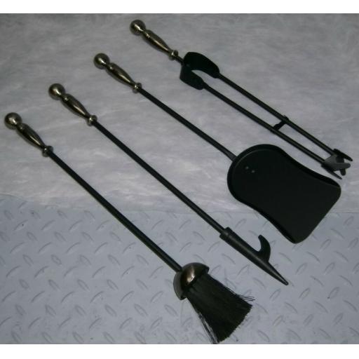 DeVille PEWTER Round Top Companion Coal Fuel Fire Set CHROME SILVER Tongs Poker