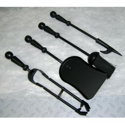 DeVille 18" BLACK Round Top Heavy Duty Companion Coal Fuel Fire Set Tongs Poker