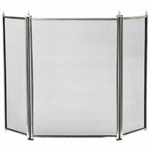 Manor 1799 Regency CHROME 3 Fold Fire Screen Spark Guard SILVER Stove Folding