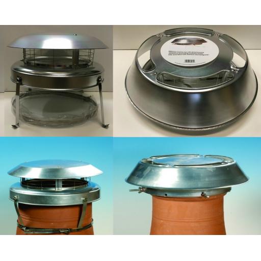 Aluminium Bolt or Strap Chimney Flue Top Cowl Stop Smoke Rain Draught Bird Guard