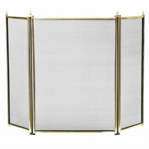 Manor 1798 Regency BRASS 3 Fold Fire Screen Spark Guard GOLD Coal Stove Folding