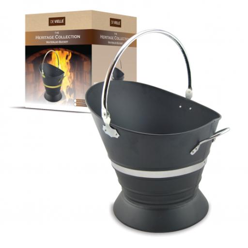 NEW Deville Heritage Waterloo Bucket Stainless Steel Trim & Handle Coal Ash Hod Fire Log Holder BLACK